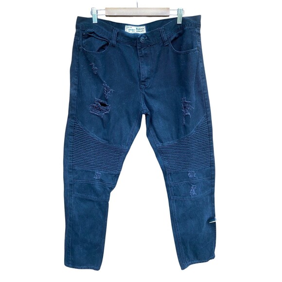 Bleecker & Mercer Black distressed moto grunge Slim Taper Fit  jeans Sz 38 x 31 - Picture 6 of 10